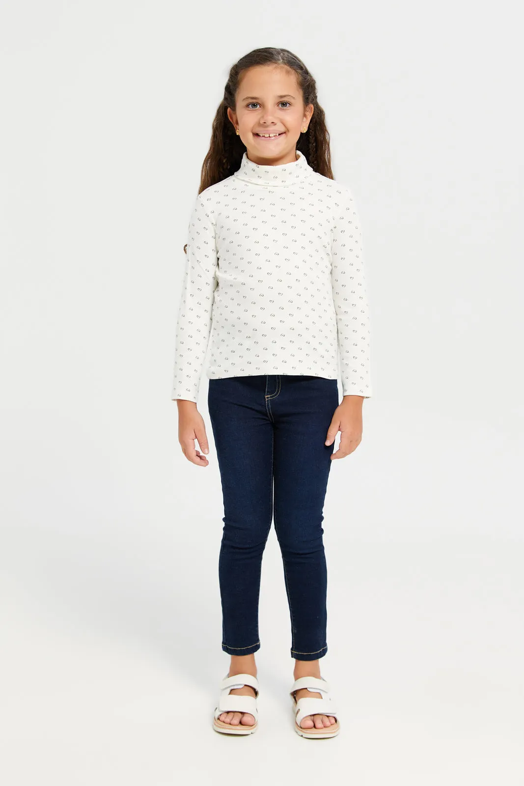 Girls White And Pink Printed T-Shirt Set (2 Piece)